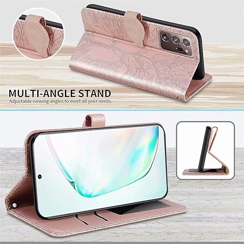 Miniatura 4 de MEUPZZK Funda tipo cartera para Samsung Galaxy Note 20 Ultra, cuero sintético con diseño de árbol en relieve, función atril, ranuras para tarjetas,