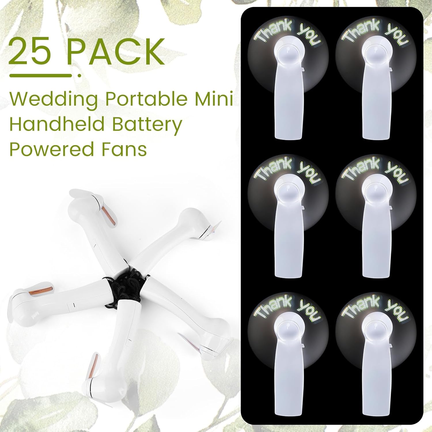 Retisee 25 Pack Wedding Portable Mini Handheld Battery Powered Fans Gift for Guests Thank You LED Small Personal Fan for Summer Bridal Shower Party Favor, Battery Not Include(White)