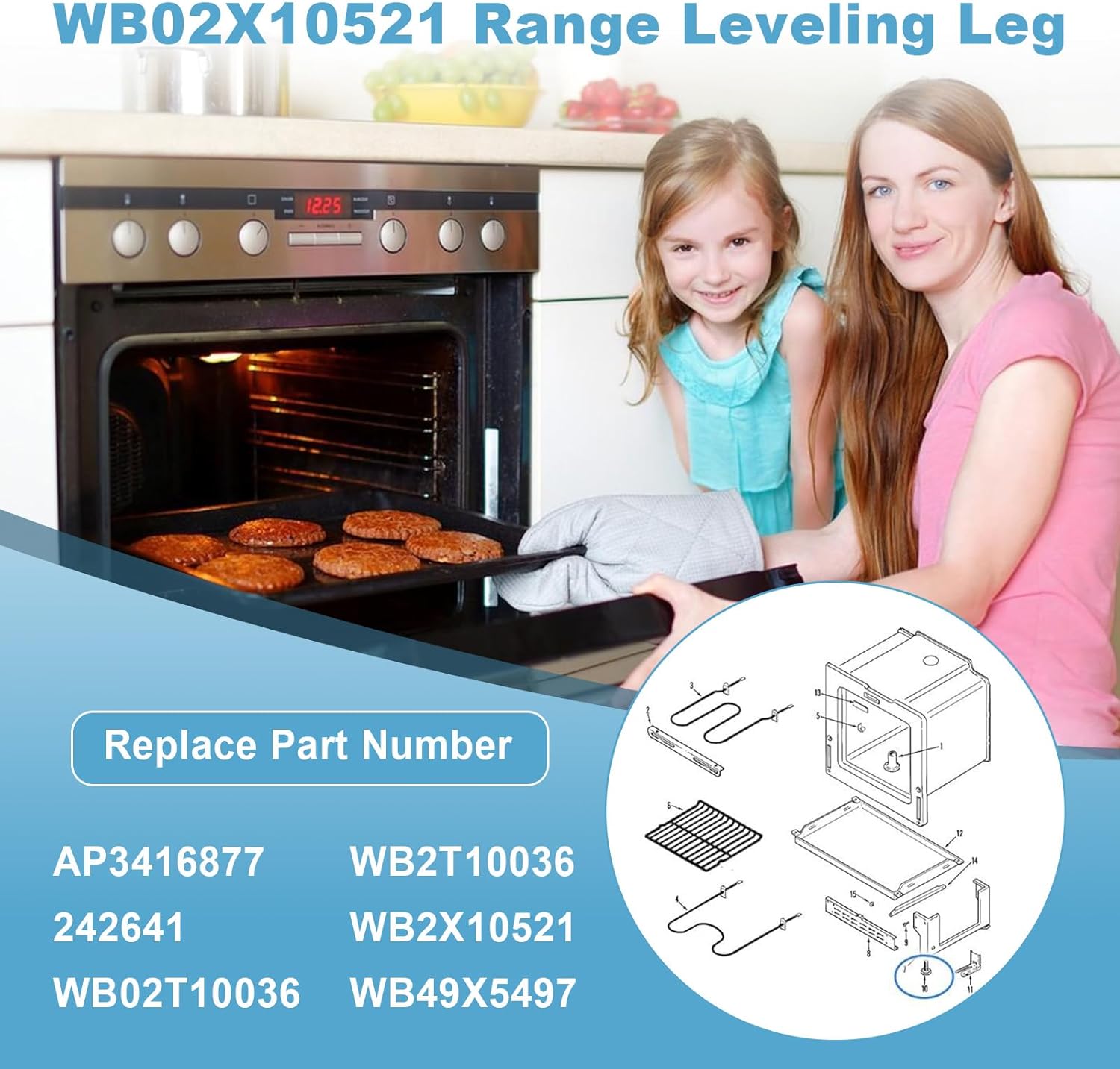 4 PCS WB02X10521 Leveling Leg Compatible with GE,Hotpoint,Kenmore Range/Stove/Oven Leveling Leg Replaces for WB02T10036 AP3416877 242641