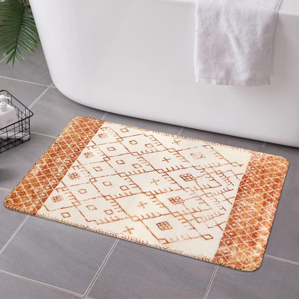 Uphome Bathroom Rugs 20x31 inch Orange Distressed Boho Bath