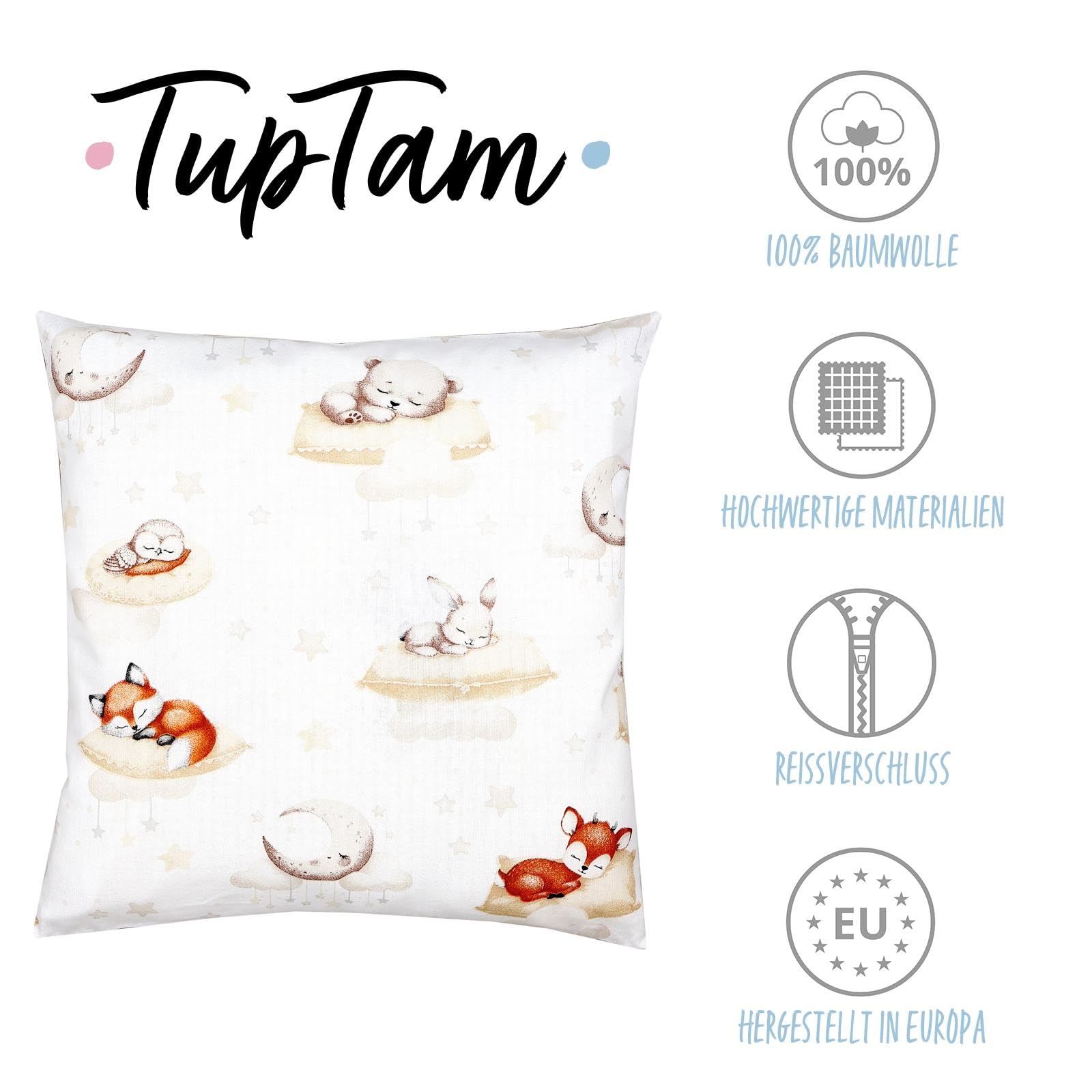 TupTam Federa per Cuscini Bambini Motivi Decorativi Cuccioli addormentati Beige 40 x 60 cm