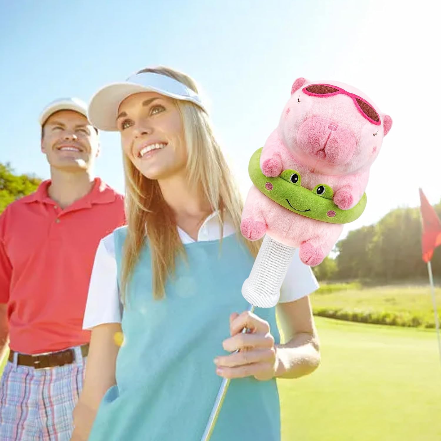 Swimming Ring Capybara Golf Club Head Cover, Small Size Fits Hybird and Irons, Large Size Fits Standard 460cc Driver Head，Golf Driver Headcover Funny Plush Animals,