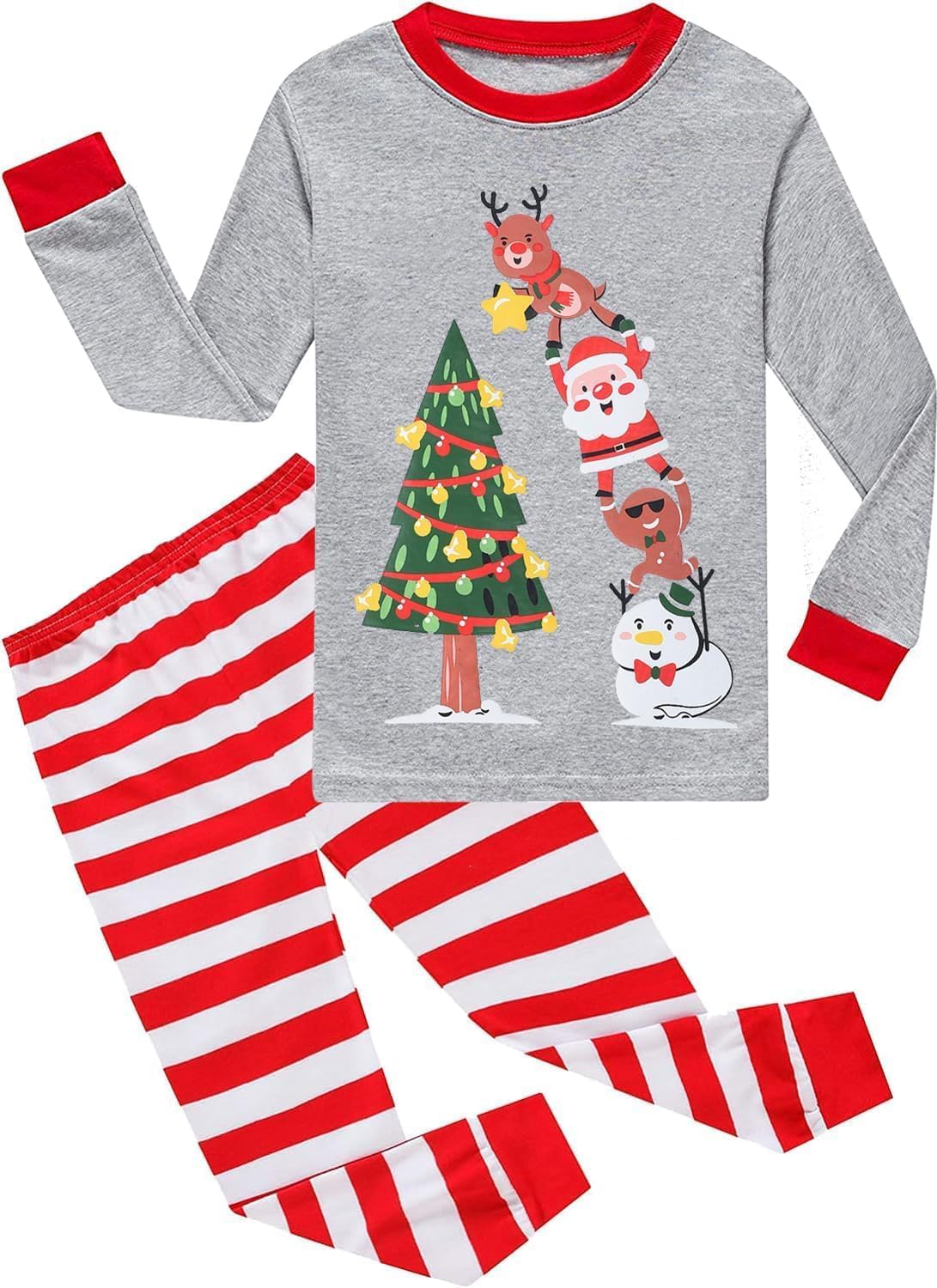 Tkria Christmas Pajamas for Kids Little Boys Clothes Santa Claus Jammies Toddler Light String Sleepwear Set