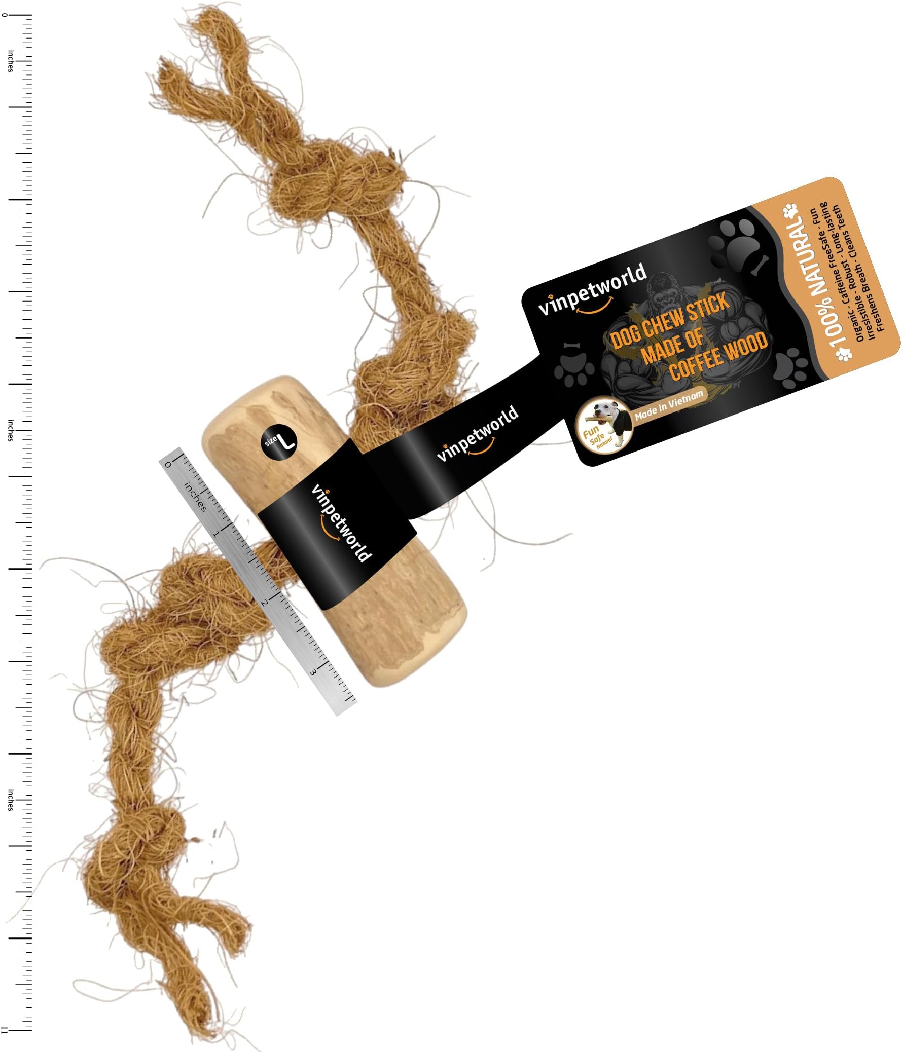 VINPETWORD Coffee Wood and Coconut Rope | Made of 100% Natural Coffee Wood and Coconut Rope, Delightful and Amazing for All Breeds (Large, Medium, and Small)