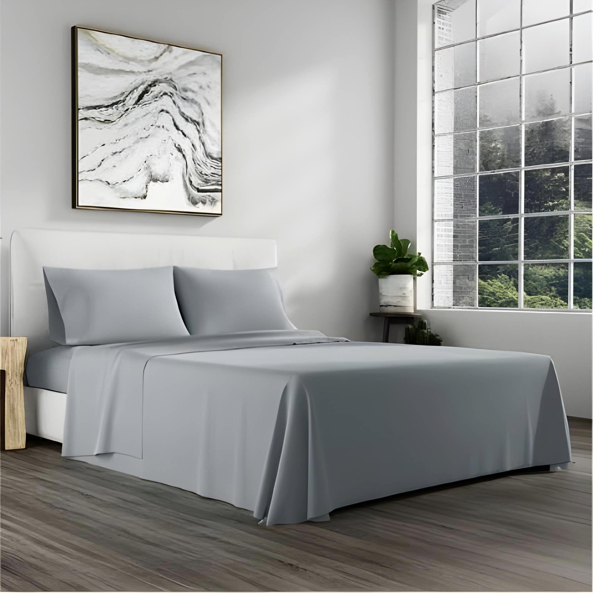 Luxurious King Flat Bedsheet Set | 254x198 cm | 220 Thread Count | One King Size Flat Sheet and Two Pillow Cases | Medium Weight | Fits up to 15cm Thickness | Long-Lasting Durability (Gray)