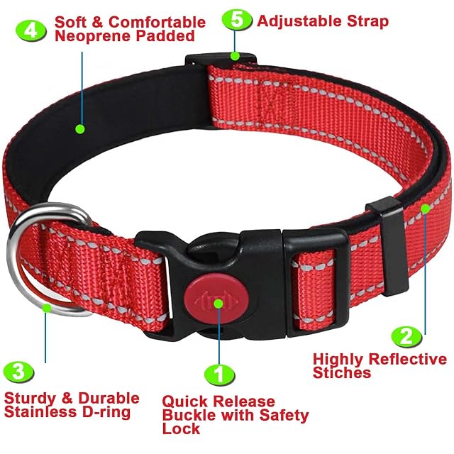Foto 2 de 7 de ATETEO Reflective Dog Collar with Safety Locking Buckle and Soft Neoprene Padded