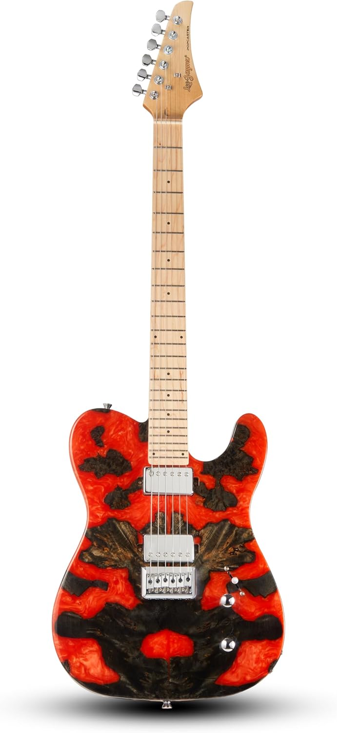 Leo Jaymz Electric Guitar, 24-Fret Maple Neck with Matte Finish, Glossy Top/Back, Dual Humbucker Pickups, 3-Way Switch, Fixed Bridge, White Brass Frets, Black Inlays(Red)