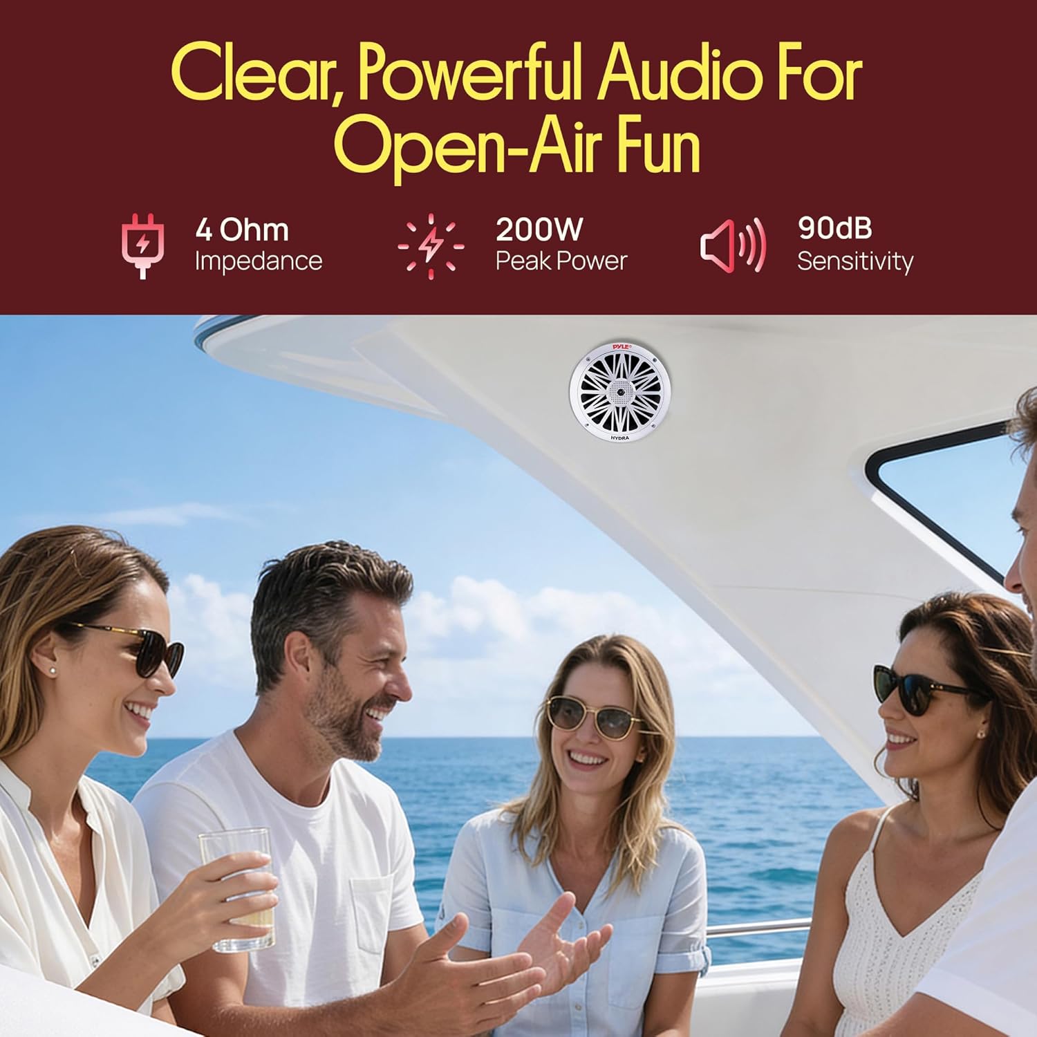 Pyle 6.5 Inch Dual Marine Speakers - 2 Way Waterproof and Weather Resistant Outdoor Audio Stereo Sound System with 200 Watt Power, Poly Carbon Cone and Butyl Rubber Surround - 1 Pair (White)