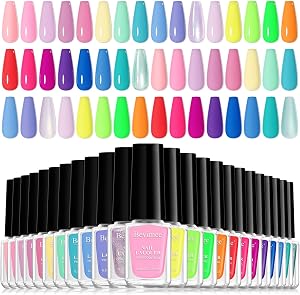 Quick Dry Nail Polish Set, 24 Colour Spring Summer Pastel Macaron Air Fast Dry Nail Polish Oil Based Regular Vernis A Ongle Non Gel Fingernail Toe Holiday Manicure for Women Girl