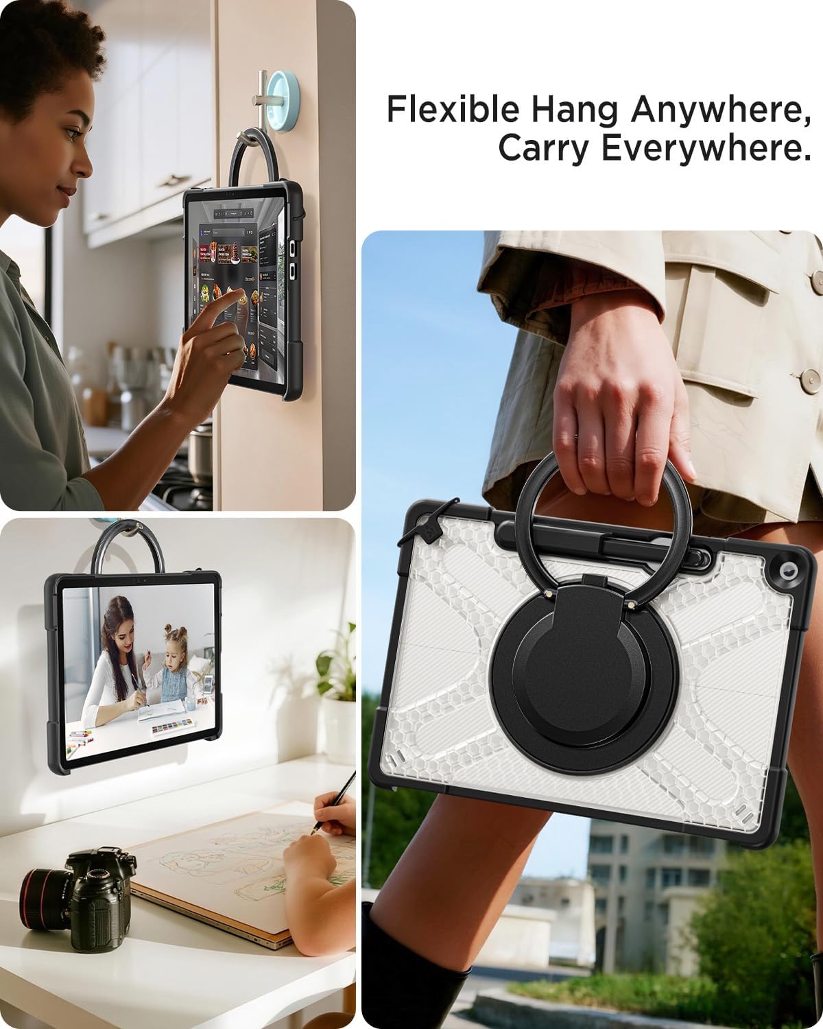 Miimall Rugged Case for Microsoft Surface Pro 12 Inch(2025), Microsoft Surface Pro 12 Case with Shoulder Strap, 360° Rotating Stand, Pen Holder, Compatible with Type Cover Keyboard, Clear