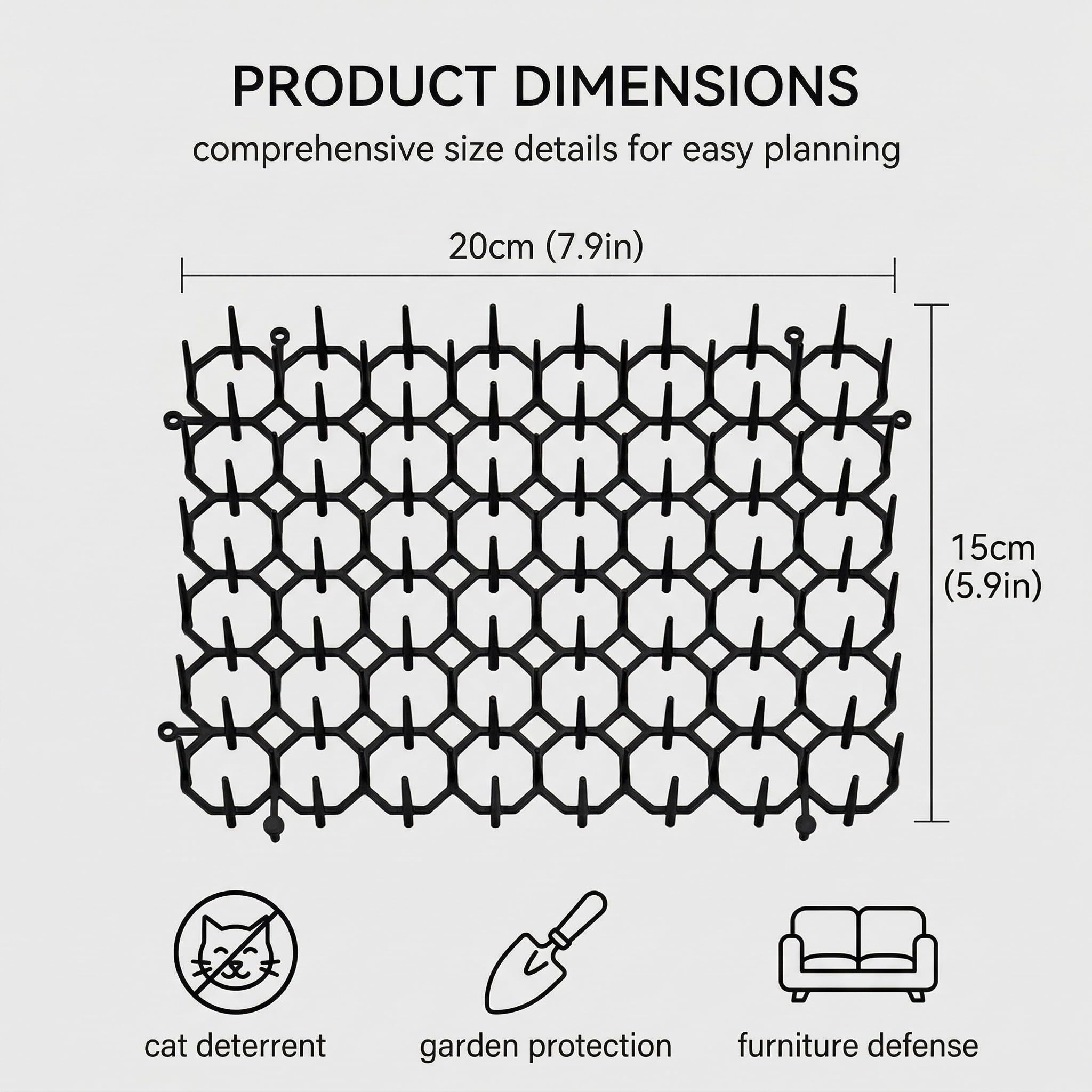 Tappetini Dissuasori Per Gatti (Set Da 6, 20X15Cm) - Repellente Con 6 Picchetti Di Fissaggio E 30 Fascette In Nylon- Griglia Con Punte Per Giardino, Divano - Barriera Interno/Esterno