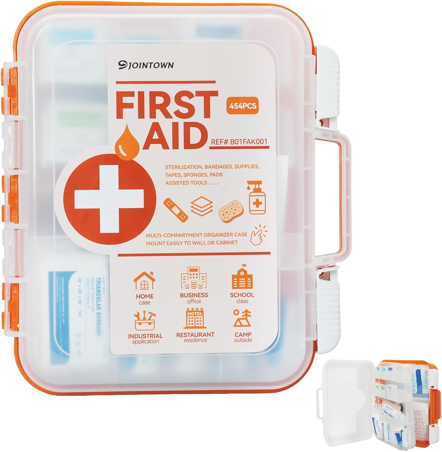 Jointown First Aid Kit, 454 Pieces All-Purpose, Home & Office Professional Medical Supplies, Ideal for Emergency, School, Business, Survival, Camping, Hunting and Sports