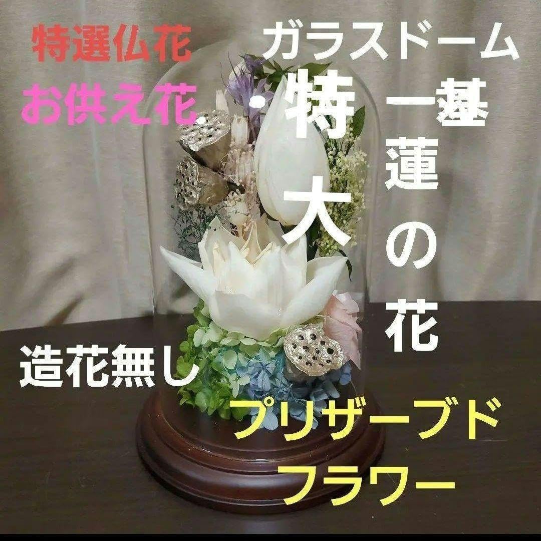 特選仏花　蓮の花　造花無し　ガラスドーム　特大　一基　プリザーブドフラワー 特選仏花 造花無し ガラスドーム 特大 蓮の花 プリザーブド