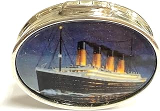 Victorian Style Enamel Titanic Ship and Blue Sky Pill Snuff Box 925 Sterling Silver