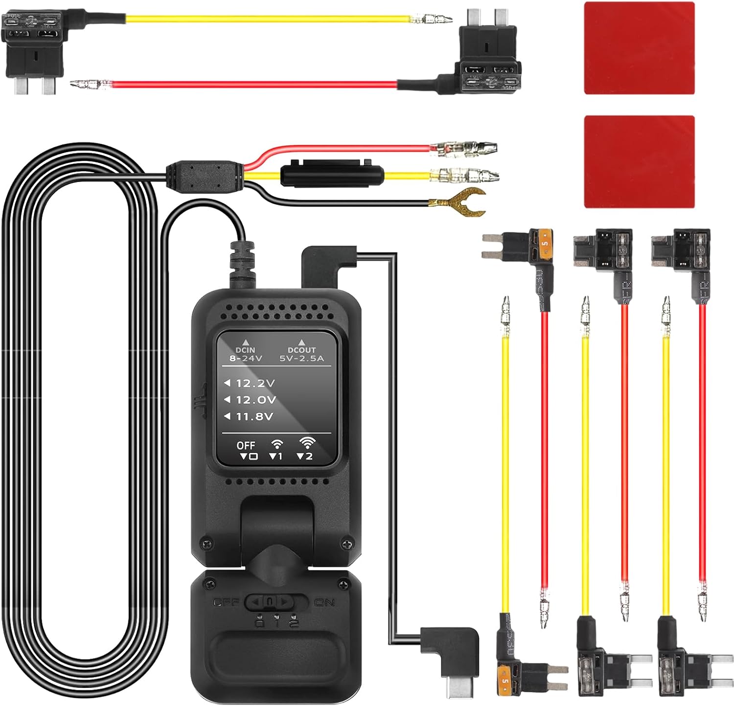 Dash Cam Hardwire Kit USB C Port,with Dual-Chip 360° Radar Sensor for 24H Parking Mode Dashcam, Dashboard Camera Car Charger Cable Kit 12V- 24V to 5V w/Fuse Kit, Low Voltage Protection Upgraded