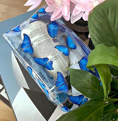 Miniatura 10 de QFSH Bolsa de aseo transparente con estampado de hojas, bolsa de maquillaje transparente, bolsa de cosméticos de viaje, bolsa de cosméticos de PVC,