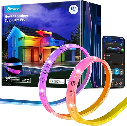Govee Outdoor LED Strip Lights RGBIC with Warm and Cold White, 32.8ft 2.4G WiFi Smart Outdoor Lights, IP65 Waterproof, Work with Alexa and Google