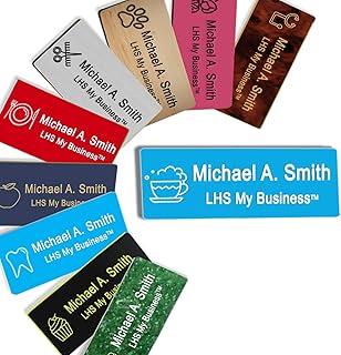 Magnetic Name Tags - Custom Engraved Light Blue Plastic Badge with White Lettering Personalized - B1