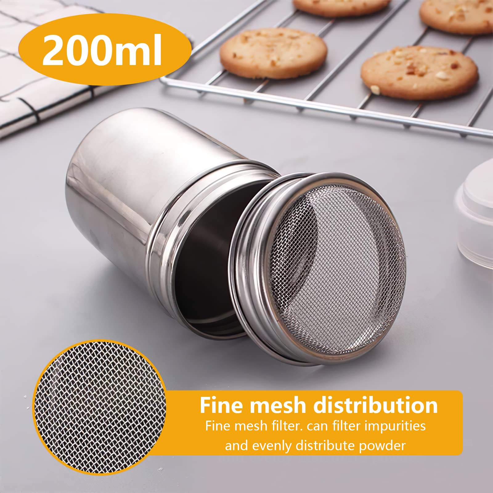 Saupoudreuse, 2 Pièces Shaker à Chocolat, Saupoudreuse Cacao 16 Pièces Pochoirs à Café pour Chocolat Chaud Décoration De Pain (Avec Cuillère à mesurer)