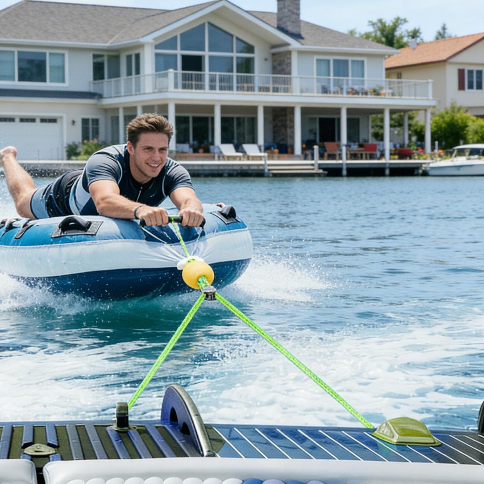 Flexibles Bootskabel 5,2 m mit 2 Haken – robustes Abschleppseil für Wassersportschläuche | Multifunktionales Zugseil für Boote, Seen, Flüsse, Teiche, Schwimmbad und Pl