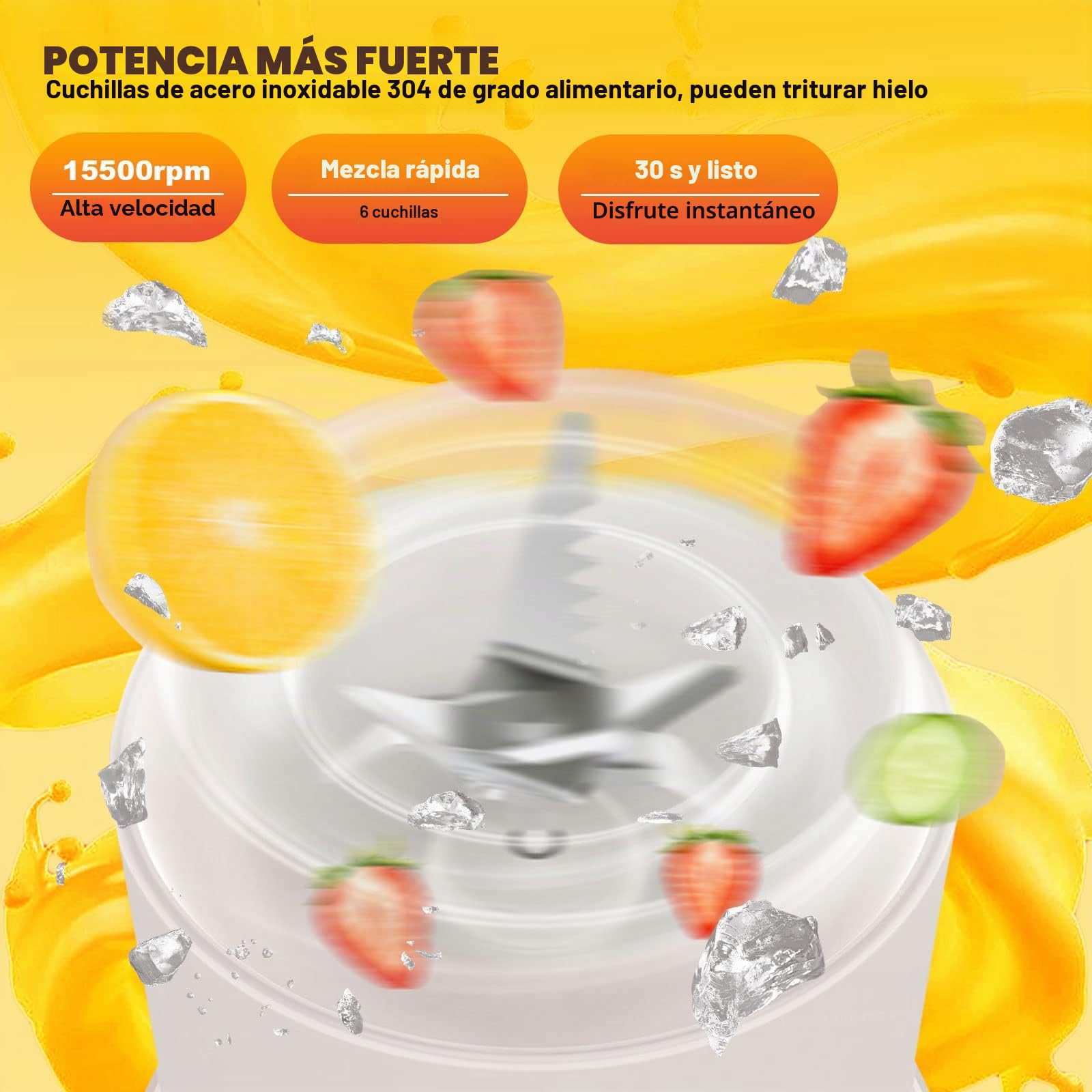Batidora Portatil Fresh Juice, 500ml Licuadora Portátil, USB Recargable Mini Batidora, Botella Batidora Multifuncional con 6 Cuchillas, Batidora Smoothie para Viajes, Oficina, Camping (Blanco)
