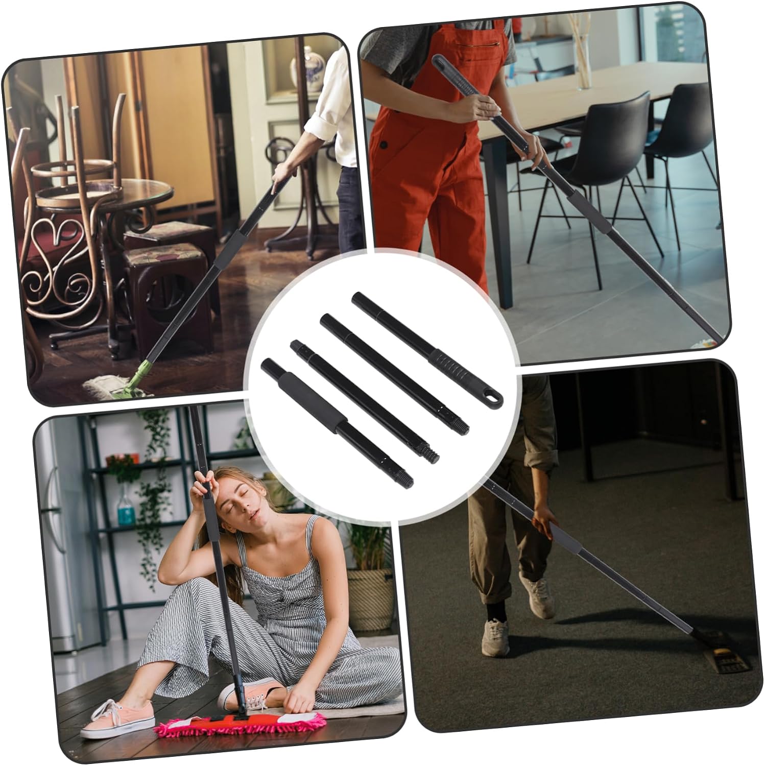 1pcs Metal Mop Replacement Handle Threaded Cleaning Stick for Household and Commercial Use Fits Mop Easy to Install Four-Section Design for Versatile Cleaning