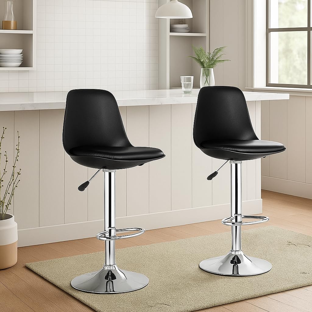 Nityam Metal Bar Stool Chair Adjustable Height for Kitchen Home Office Bar Restaurant Cafeteria Shops (Color-Black, Qty-2)-image-11