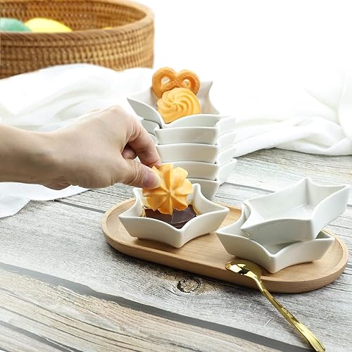 Miniatura 4 de SOCOSY Plato de cerámica multiusos en forma de estrella blanca para condimentos, platos para sushi, aperitivos, platos para servir platos (juego de