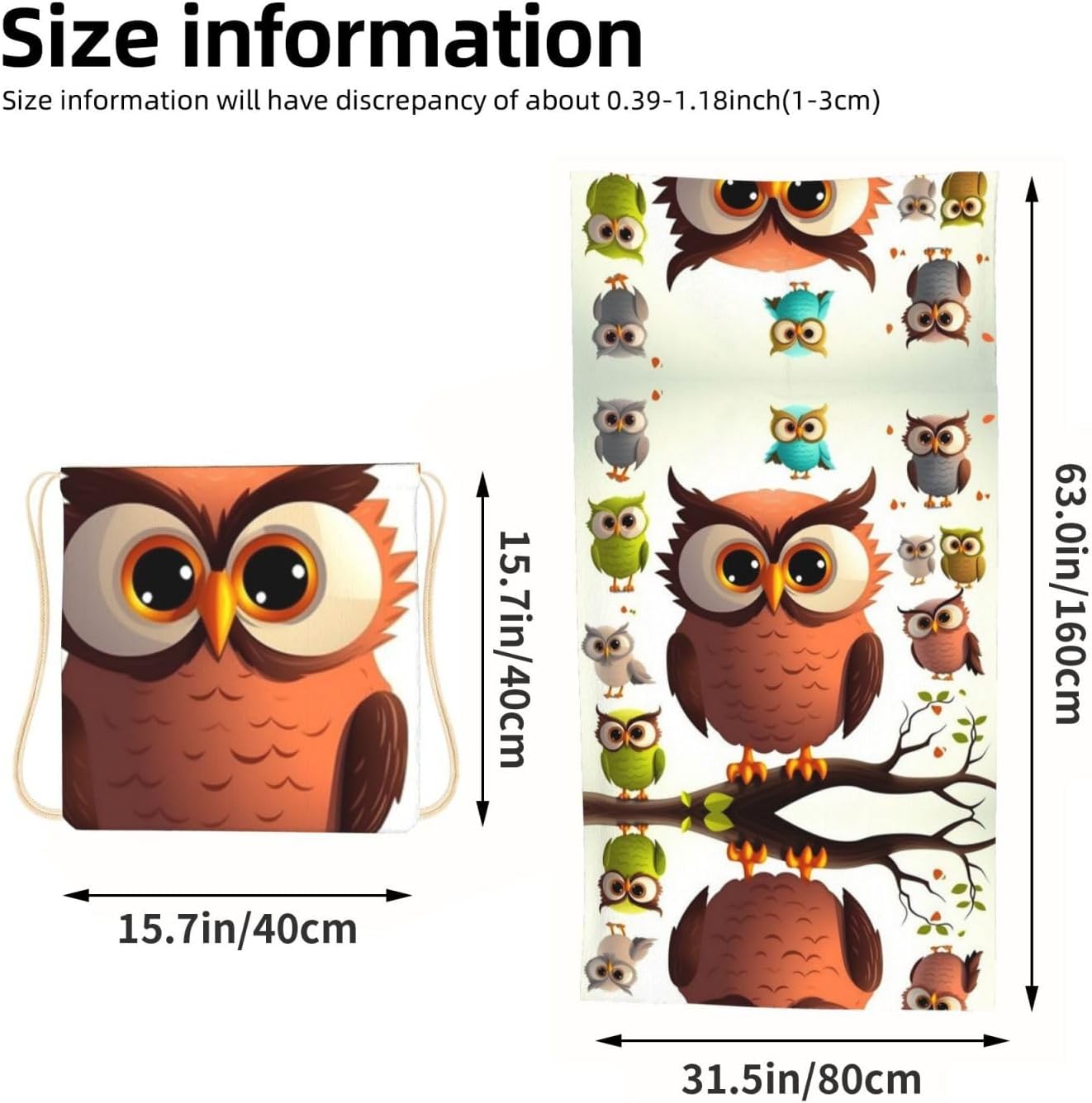 2 in 1 Packable Towel Bag,Soft Absorbent Pool Towels Backpack Quick Dry Lightweight Beach Towels Cartoon Owl Drawstring Bag for Travel Camping Sports Picnic image 3
