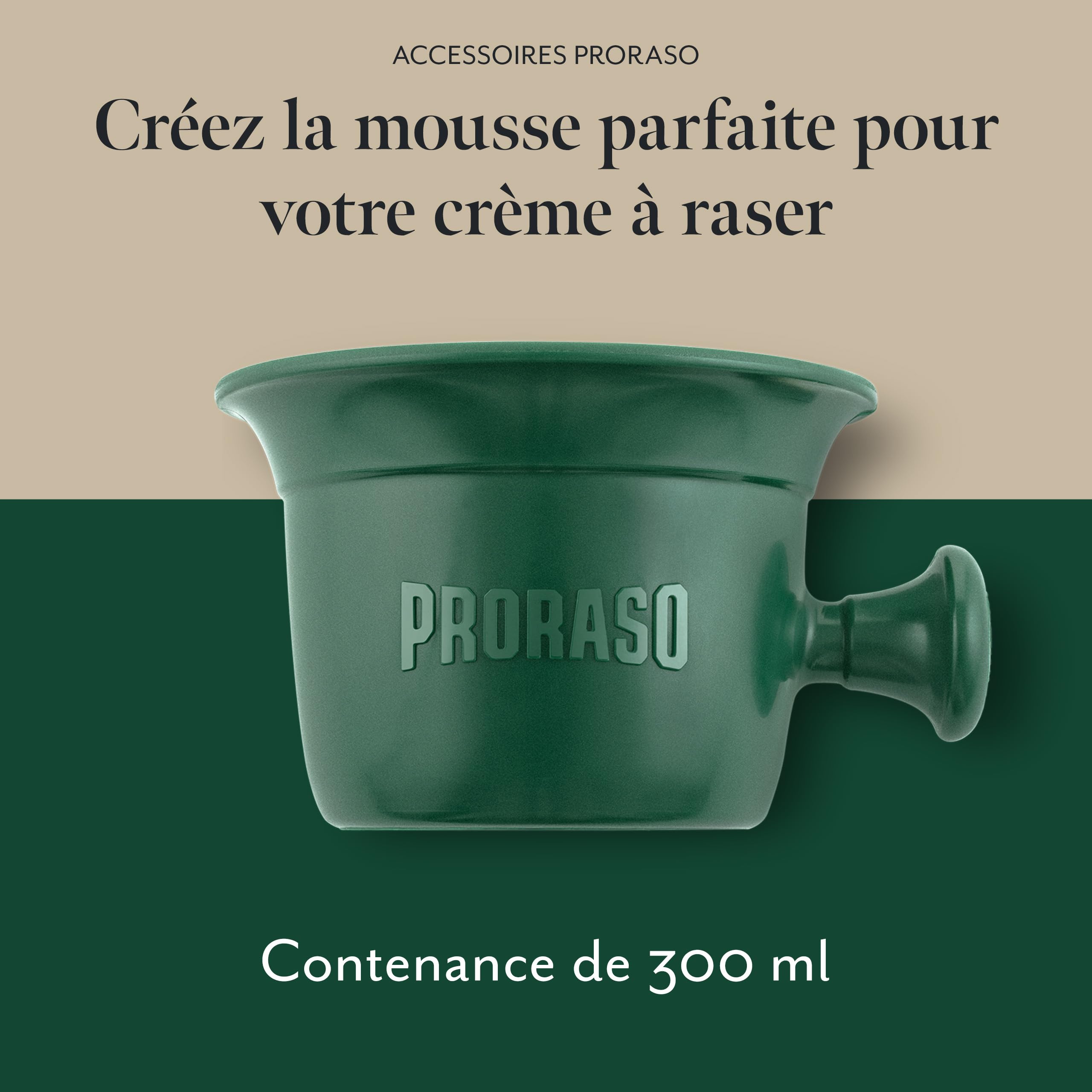 Proraso Bol de rasage professionnel avec poignée – Bol à raser pour savon à barbe – Récipient traditionnel de 300 ml vert foncé – Fabriqué en Italie