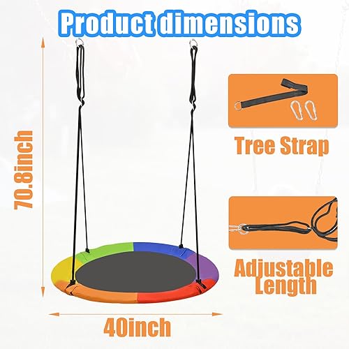Miniatura 3 de Juego de columpio para árbol de 40 pulgadas, capacidad de peso de 700 libras, columpio volador con correas para colgar para patio trasero, patio