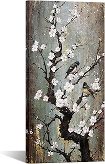 KREATIVE ARTS Graceful Birds on Plum Blossom Trees Canvas Wall Art - Giclee Floral Prints for Living Room & Bedroom Decor - Large 20x40 inch Vertical Artwork