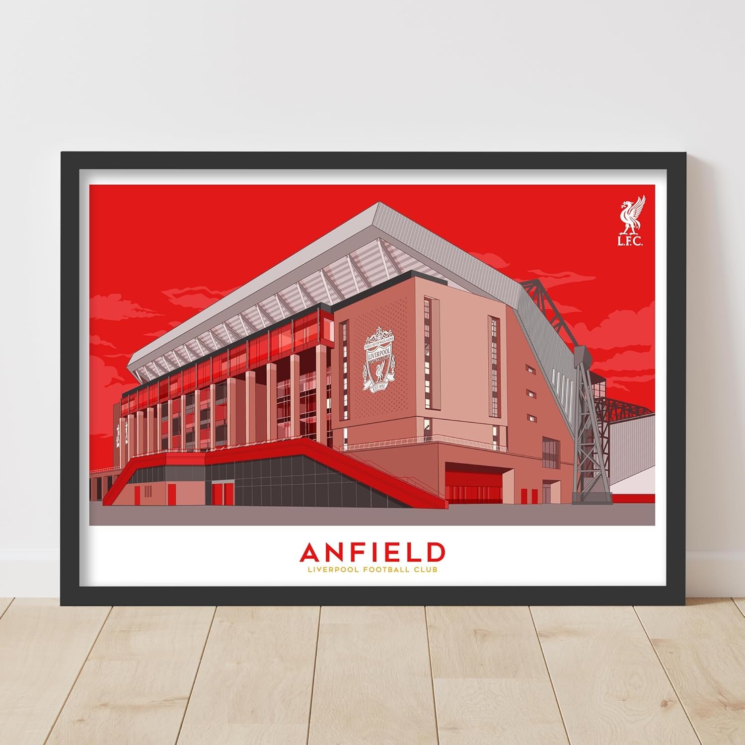 Themed Liverpool FC Print - Anfield Illustration Outside Stadium Red Sky Poster LFC Football Art (21cm x 29.7cm - A4)
