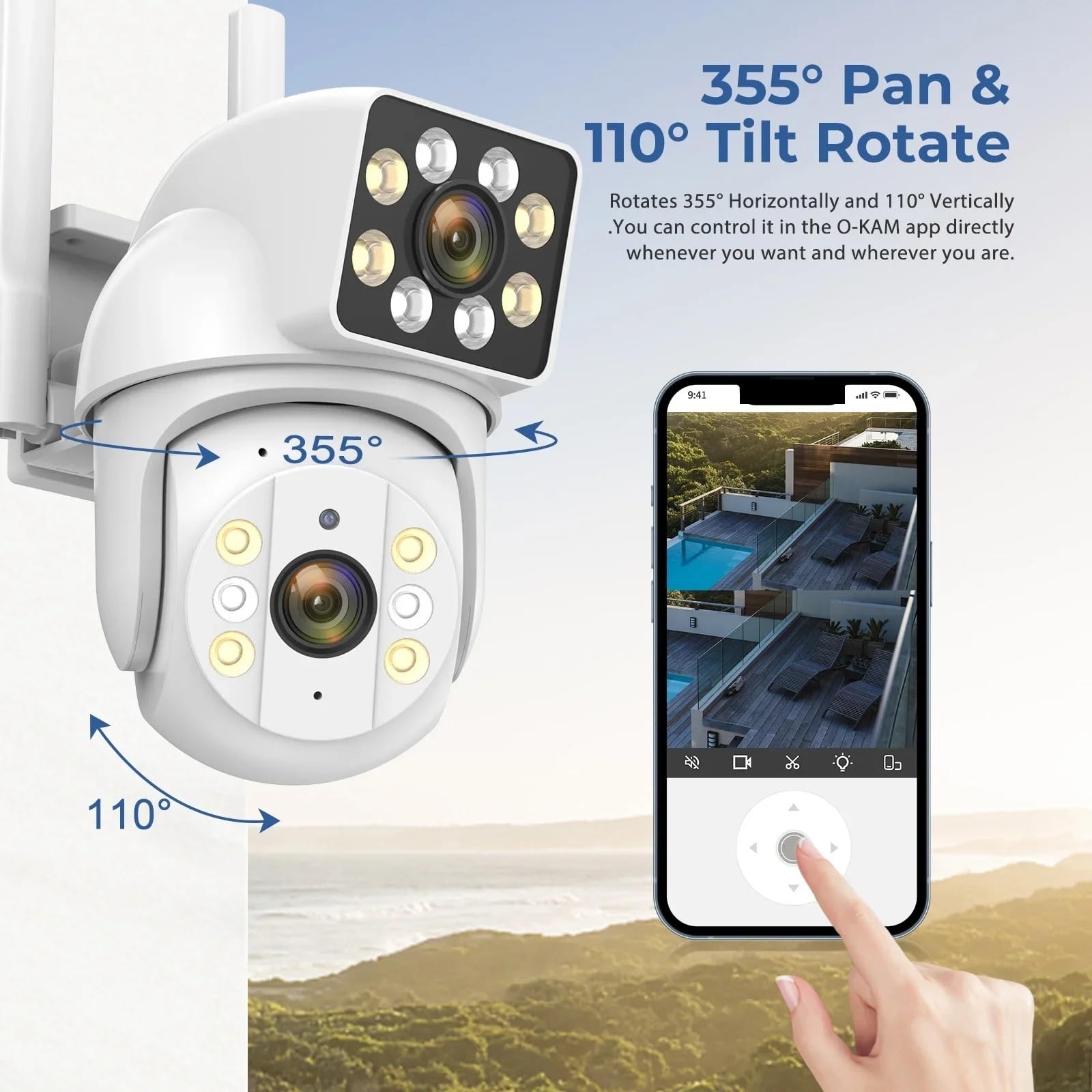 Kamera bezpieczeństwa zewnętrzna, 8MP kamera PTZ IP podwójny obiektyw 8-krotny zoom kamery monitorujące CCTV zewnętrzne wykrywanie człowieka śledzenie kolor noktowizor wodoodporny Kamera bezpieczeństw