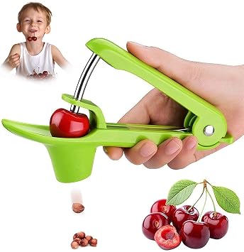 Cherry Pitter Tool, Heavy-Duty Cherry Seed Core Remover, Cherry Pitter Remover Tool with Space-Saving Lock Design, Pit Remover for Cherries Green