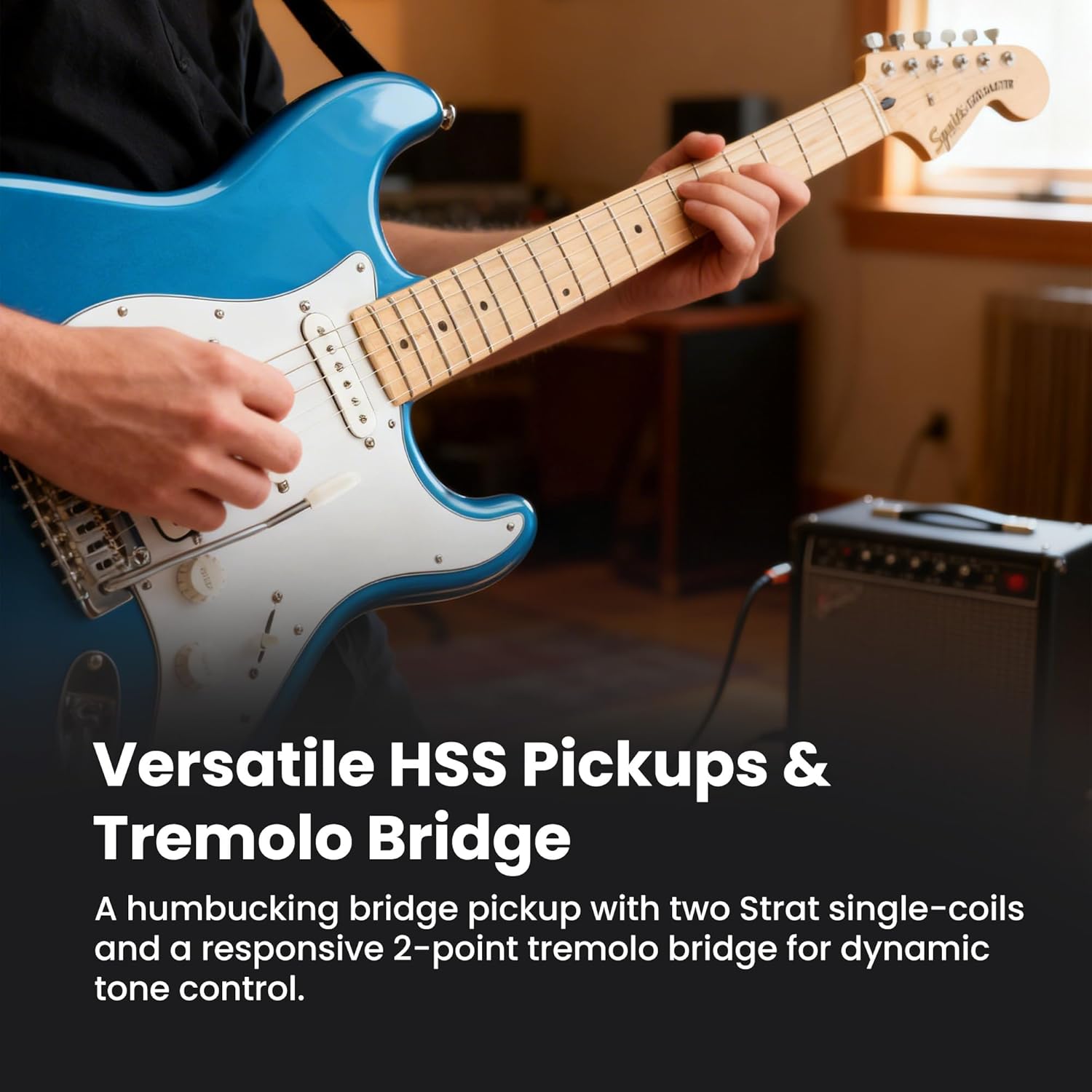 Fender Squier Affinity Stratocaster HSS - Lake Placid Blue Bundle with Frontman 15G Amplifier, Instrument Cable, Gig Bag, Tuner, Strap, Picks, and Austin Bazaar Instructional DVD