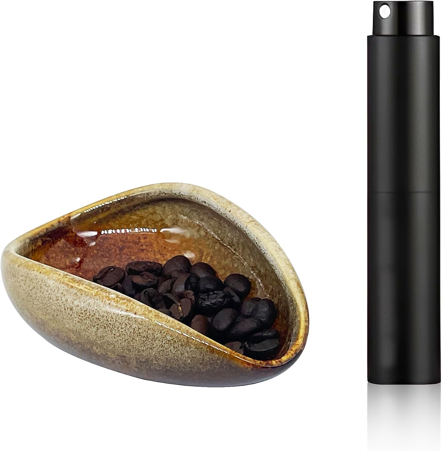 Newly Upgraded Coffee Bean Dosing Cup with RDT Spray Bottle Set, Ceramic Dosing Dish for Coffee Beans, Ceramic Single Dose Measuring Tray, Coffee Bar Accessories (Matte Black)