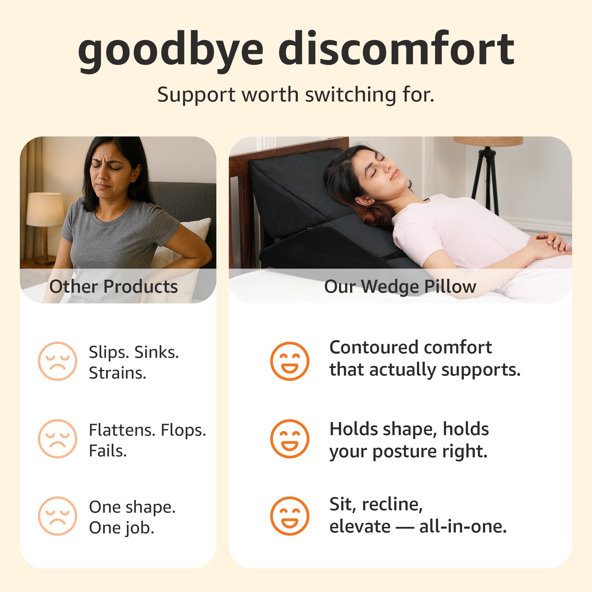 Amazon Basics Orthopedic Adjustable Wedge Pillow-Memory Foam with Head Rest-Back Support for Bed, Leg Elevation, Acid Reflux, GERD, Snoring |6 Months Warranty-Soft Washable Cover-Black,38 x 57 x 53 CM - Image 5 thumbnail