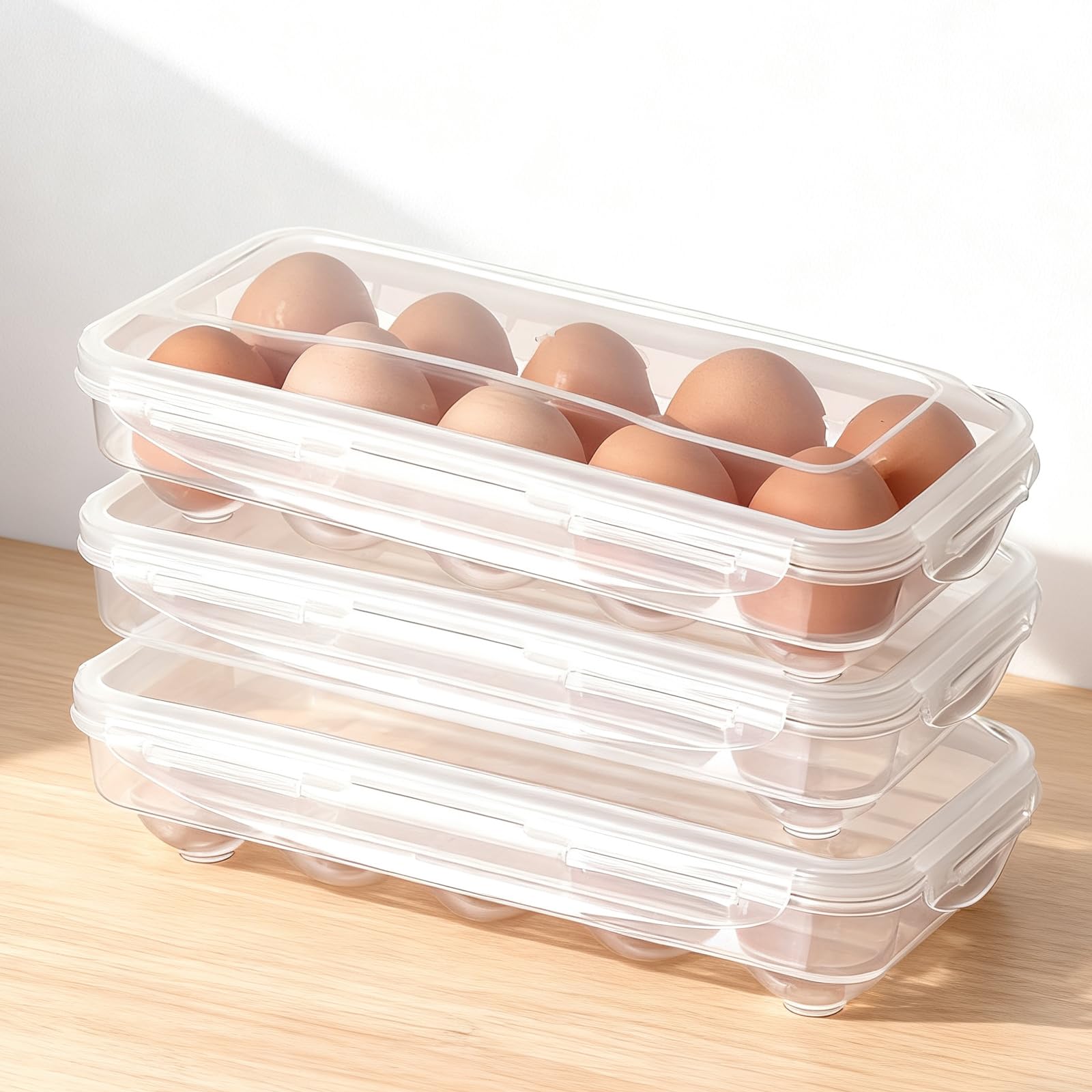 Ensemble Trois Pièces Boite a Oeufs,Matériau PP Distributeur Oeuf Boite a Oeufs en Plastique Rangement Oeuf Frigo Rangements,Boite Rangement Frigo(27,5 x 13 x 6,8 CM)