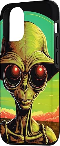 Vista 5 de iPhone 15 Pro Max Cute Green Alien Head UFO Space Face Alien Case