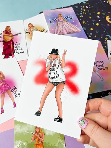 Miniatura 5 de Byqone 11 tarjetas postales de cantante para cumpleaños de fanáticos, postales TS estilo Pop-Art con letras temáticas de cantante, tarjetas de
