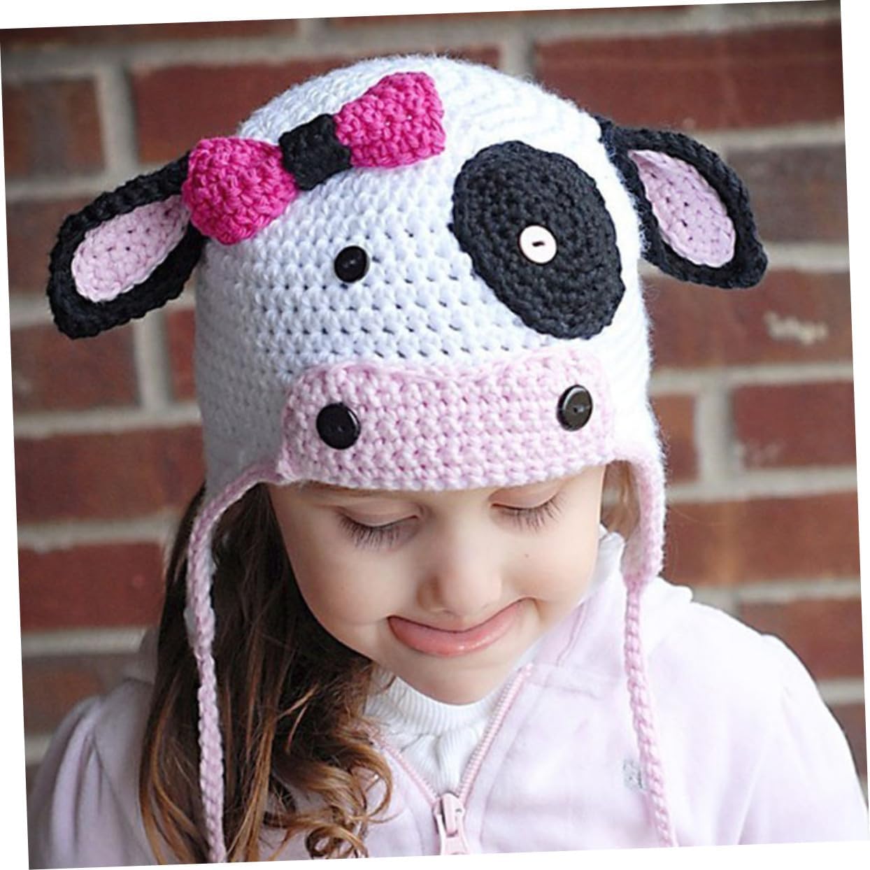 Cow Shaped Kids Winter Knit Hat Woolen Baby Cap for Outdoor Photos