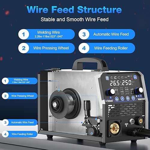 Miniatura 7 de Reboot Soldador MIG de 250 amperios 120 V240 V RBM2500 PRO, máquina de soldadura multiproceso 8 en 1 con modos de soldadura de aluminio duales, gas