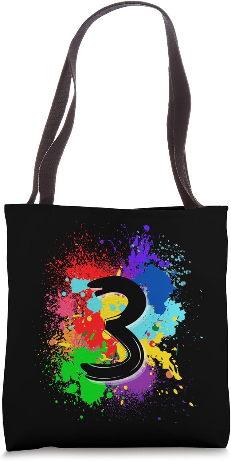 3rd birthday paint splatter number three toddler boy girl tee bag