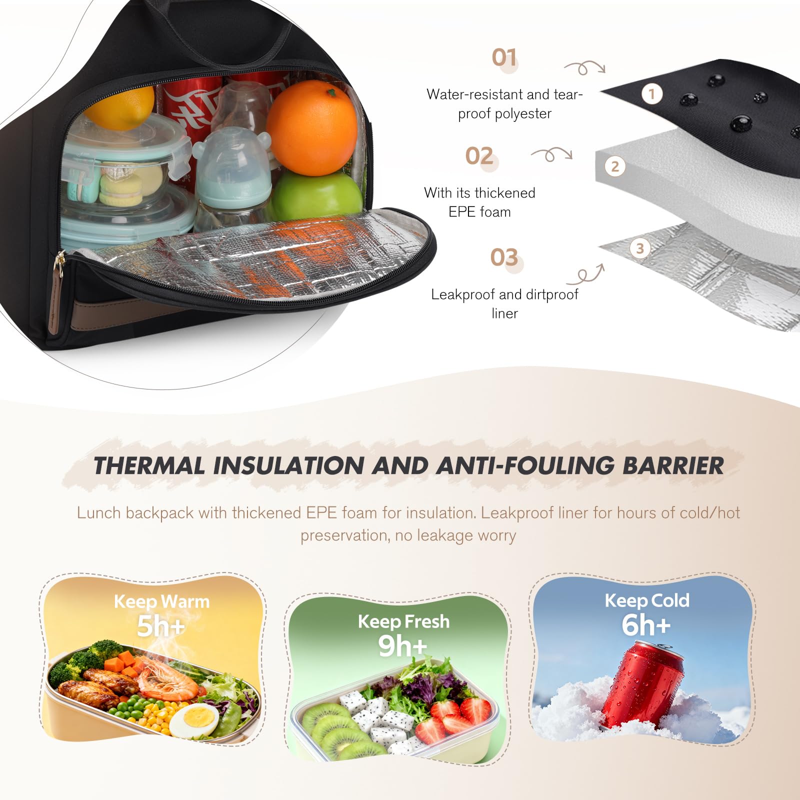 GOLF SUPAGS 25L Sac a Langer Bebe avec Matelas à Langer Portable et Sangles pour Poussette, Sac a Dos Isotherme, Sac à Dos à Langer Maternité, pour Maman ou Papa (Noir)