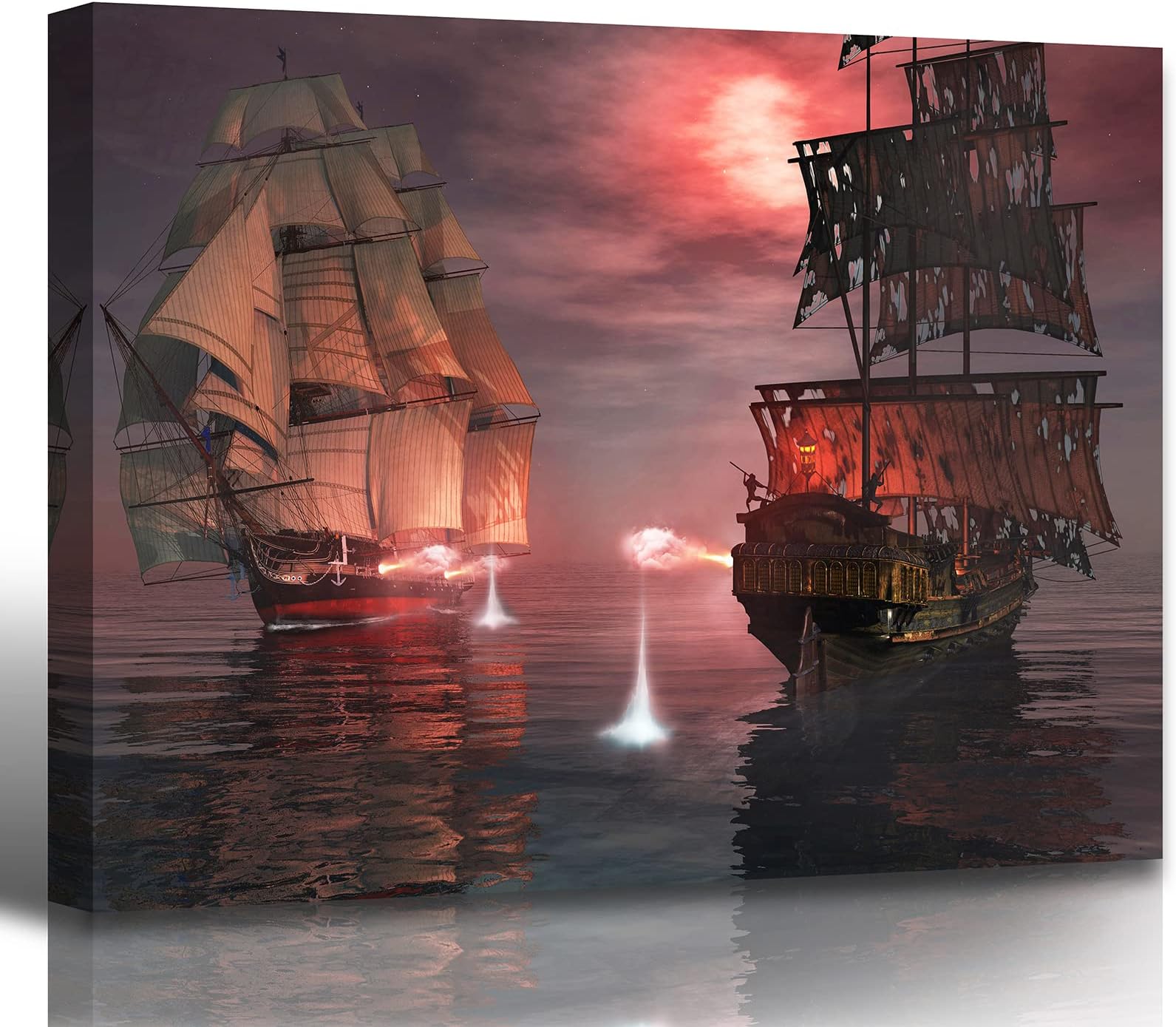 BLINFEIRU Pirate Ship Print - Sailboat in the Sea Decor Wall Art Caribbean Ghost Ferry Huge Panel Canvas Art for Home Decor Seascape Pictures for Home Decoration 30"x40" Framed Ready to Hang