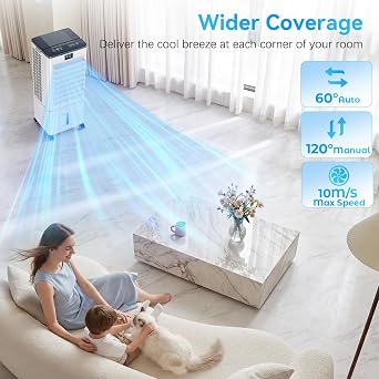 Portable Air Conditioners,3-in-1 Evaporative Cooling Fans that Blow Cold Air, 4 Modes 3 Speeds, 120Oscillation, LED Display, 12H Timer, Windowless Portable AC w/ 8L Tank & Remote for Home Bedroom