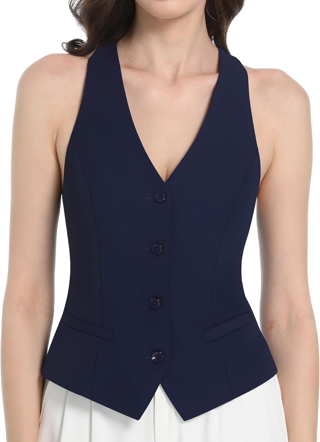 V VOCNI Waistcoat Vest for Women Racerback Button Up Fashiona Casual Dress Suit Vest Top - Image 2