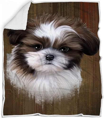 Rustic Shih Tzu Dog Blanket - Lightweight Super Soft Cozy and Durable Bed Blanket - Animal Theme Fuzzy Blanket for Sofa Bed Couch Luxury Soft