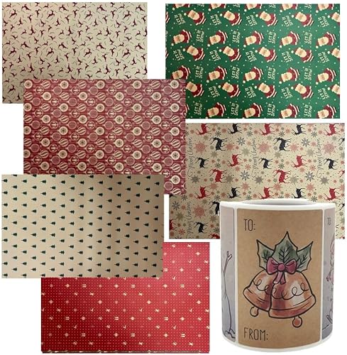 Craft 6pcs Jolly Christmas Gift Wrap With Holiday Labelling Sticker Roll